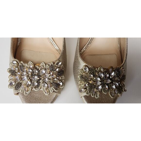 Alex Marie Beaded Peep-Toe Stiletto Heel Pump Metallic Gold Shoes Size 8M - Picture 3 of 9